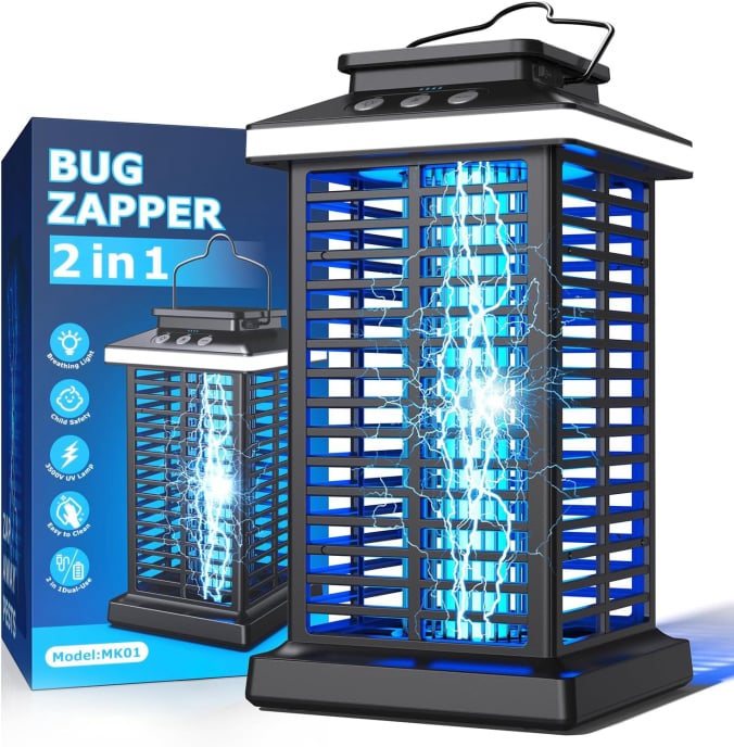 Bug Zapper Outdoor, Mosquito Zapper 2 in 1 Portable & Rechargeable Bug Zapper Outdoor with 4000mAh Battery & LED Night Light, 4000V Electric Fly Zapper for Outside,Patio,Backyard,Garden