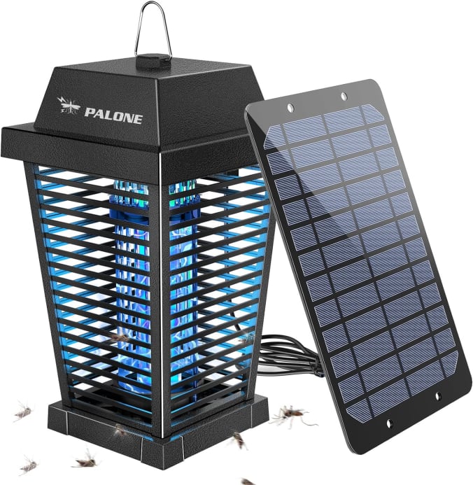 PALONE Solar Bug Zapper 4500V Electric Mosquito Zapper Outdoor Updated Fly Zapper Indoor Rechargeable Mosquito Killer with Solar Panel & Type-C Cable Fly Trap with UV Light for Flies Gnats Moths